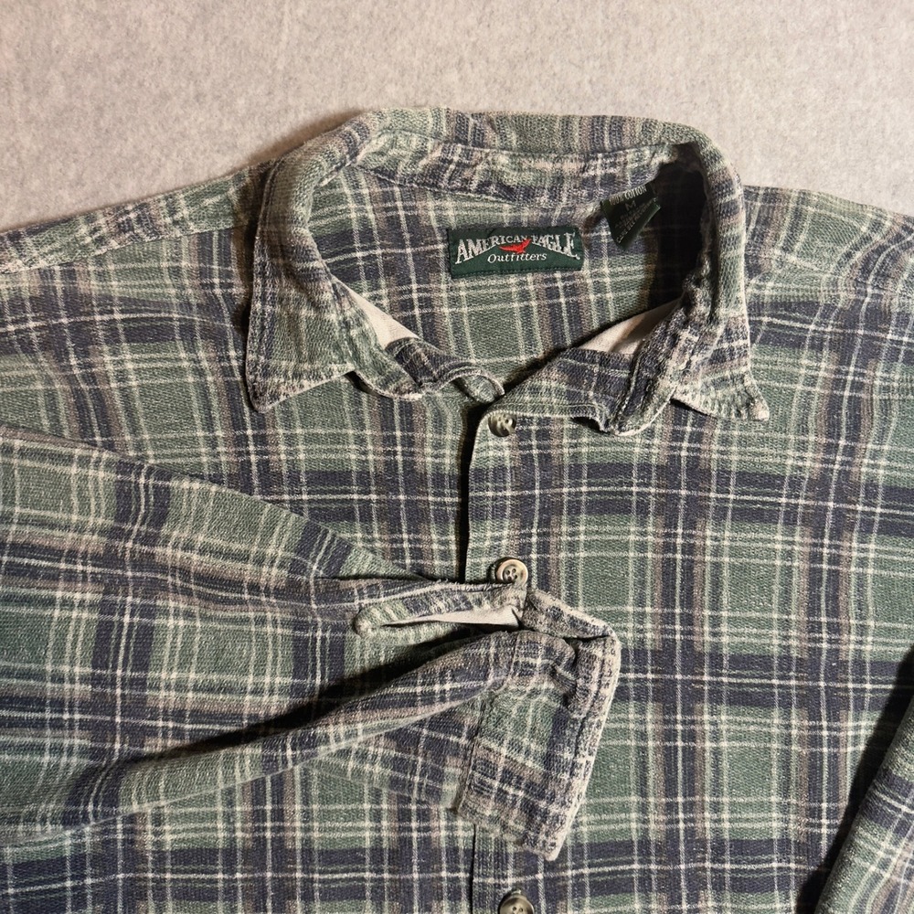 Vintage American Eagle Outfitters Plaid Flannel Shirt Mens M Green Blue Cotton